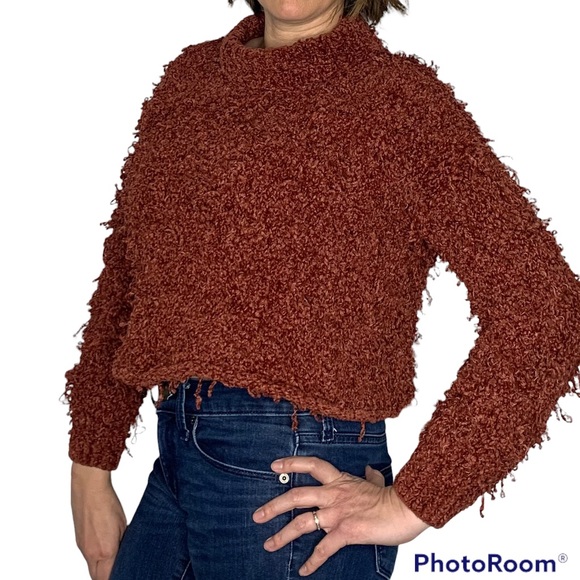 Urban Outfitters Sweaters - Urban Outfitters Rust Orange Fuzzy Fringe Like  Knit Cropped Sweater